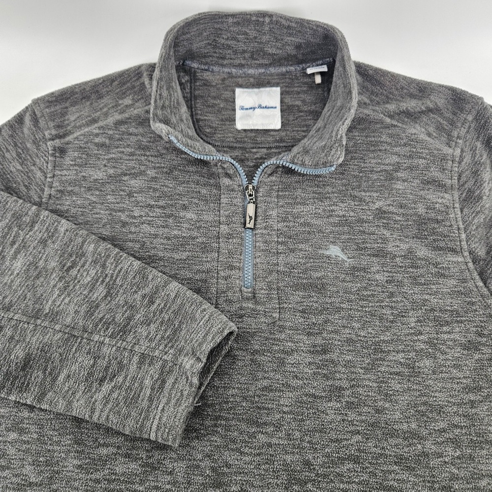 Tommy Bahama Mens Large Gray Heathered Fleece Quarter Zip Pullover Sweater